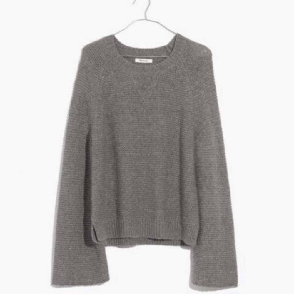 Madewell Wide-Sleeve Gray Pullover Chunky Knit Sweater Women’s Sz Large